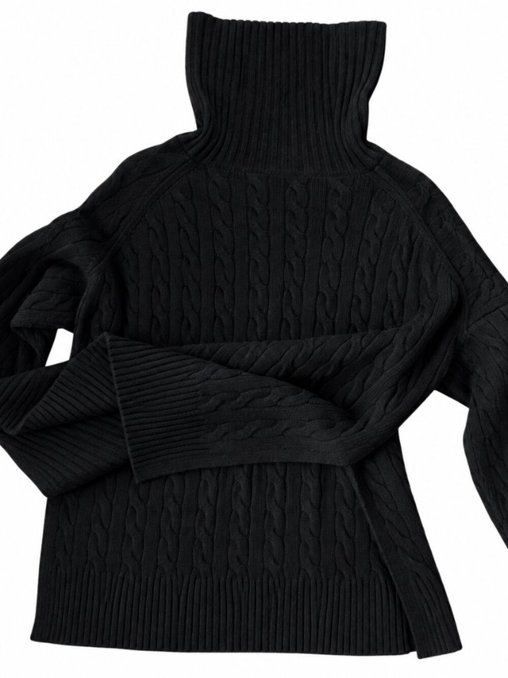 Polo Ralph Lauren Black 100% Cashmere Cable Knit Turtleneck Sweater M